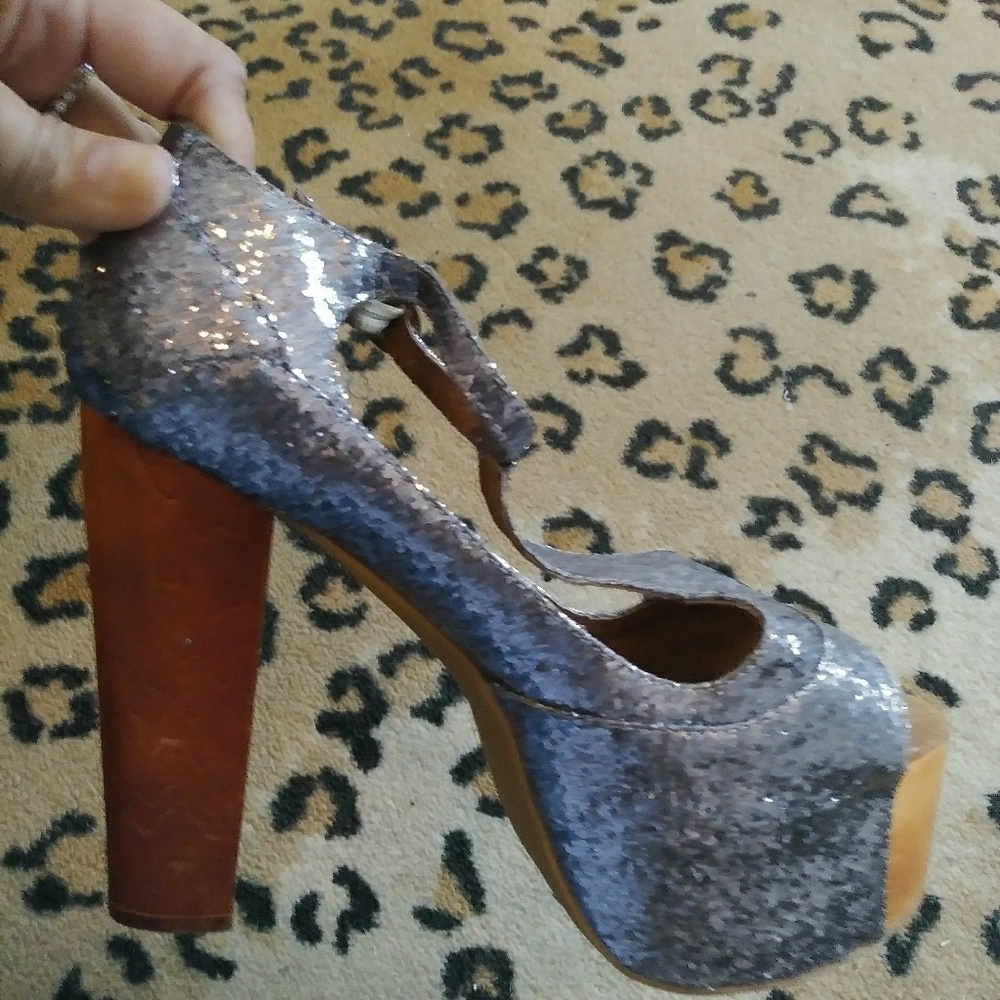 Jeffrey Campbell silver glitter high platform sz 8